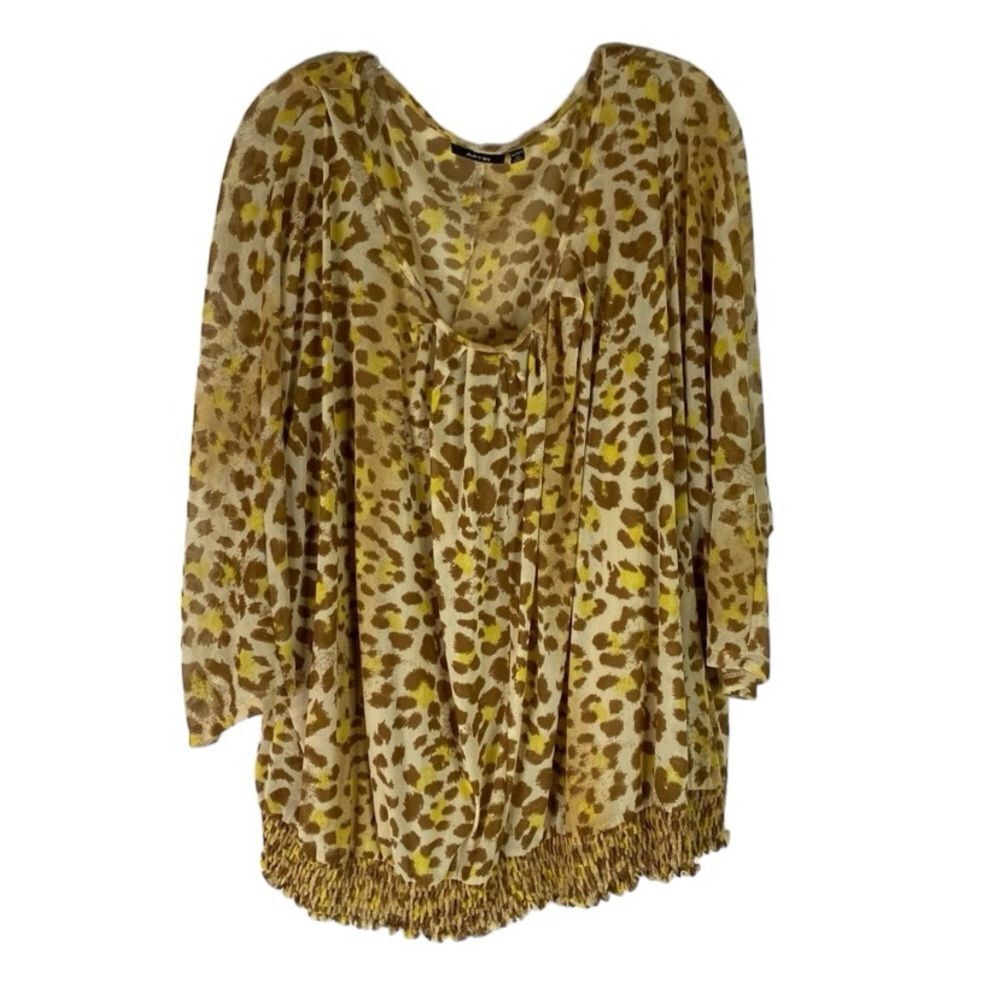 Apt 9 Top Women’s Yellow Brown Animal Print Sheer Overlay Camisole 3X Elastic